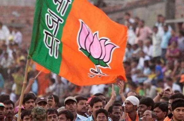 BJP flag people corwd rally